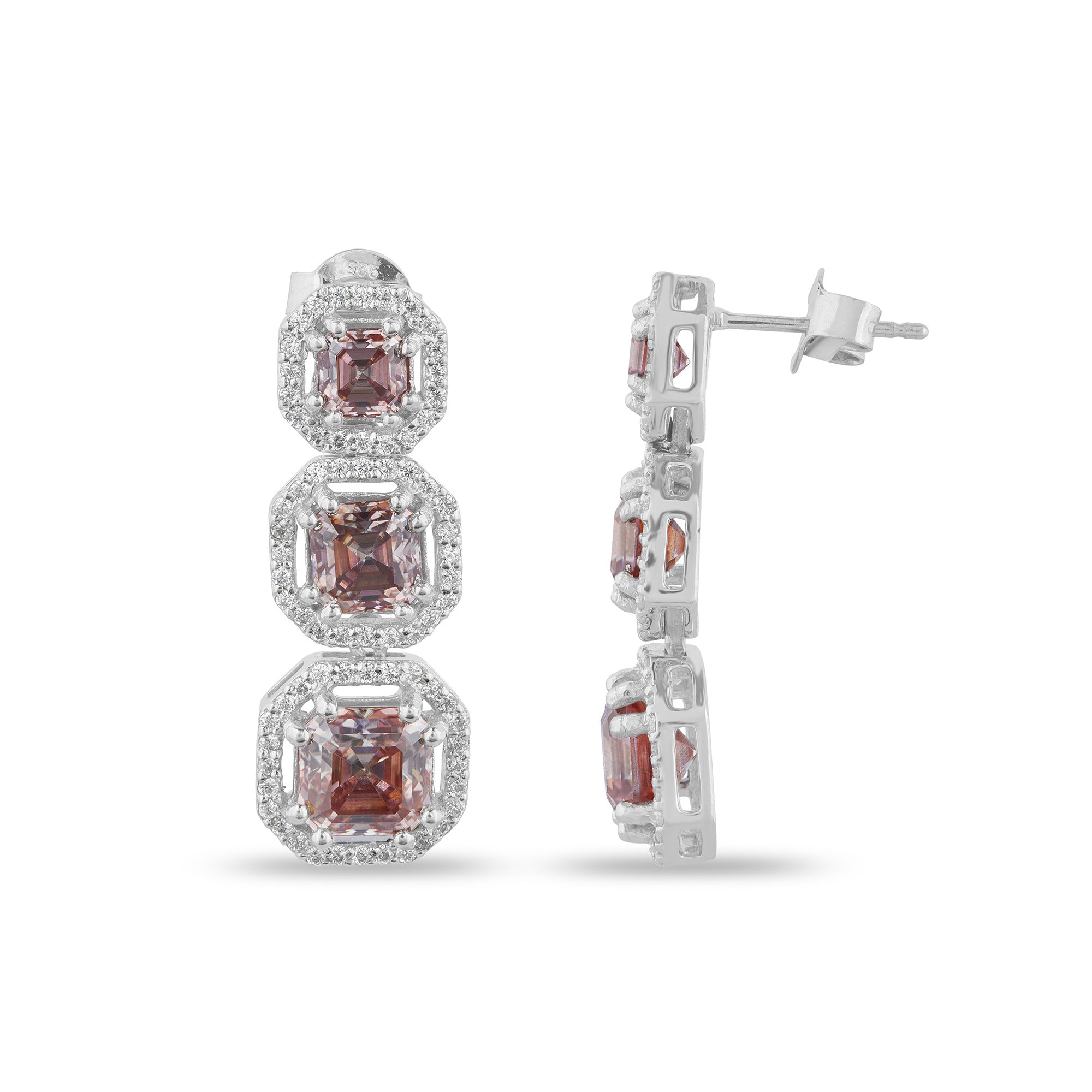 women pink drop earrings