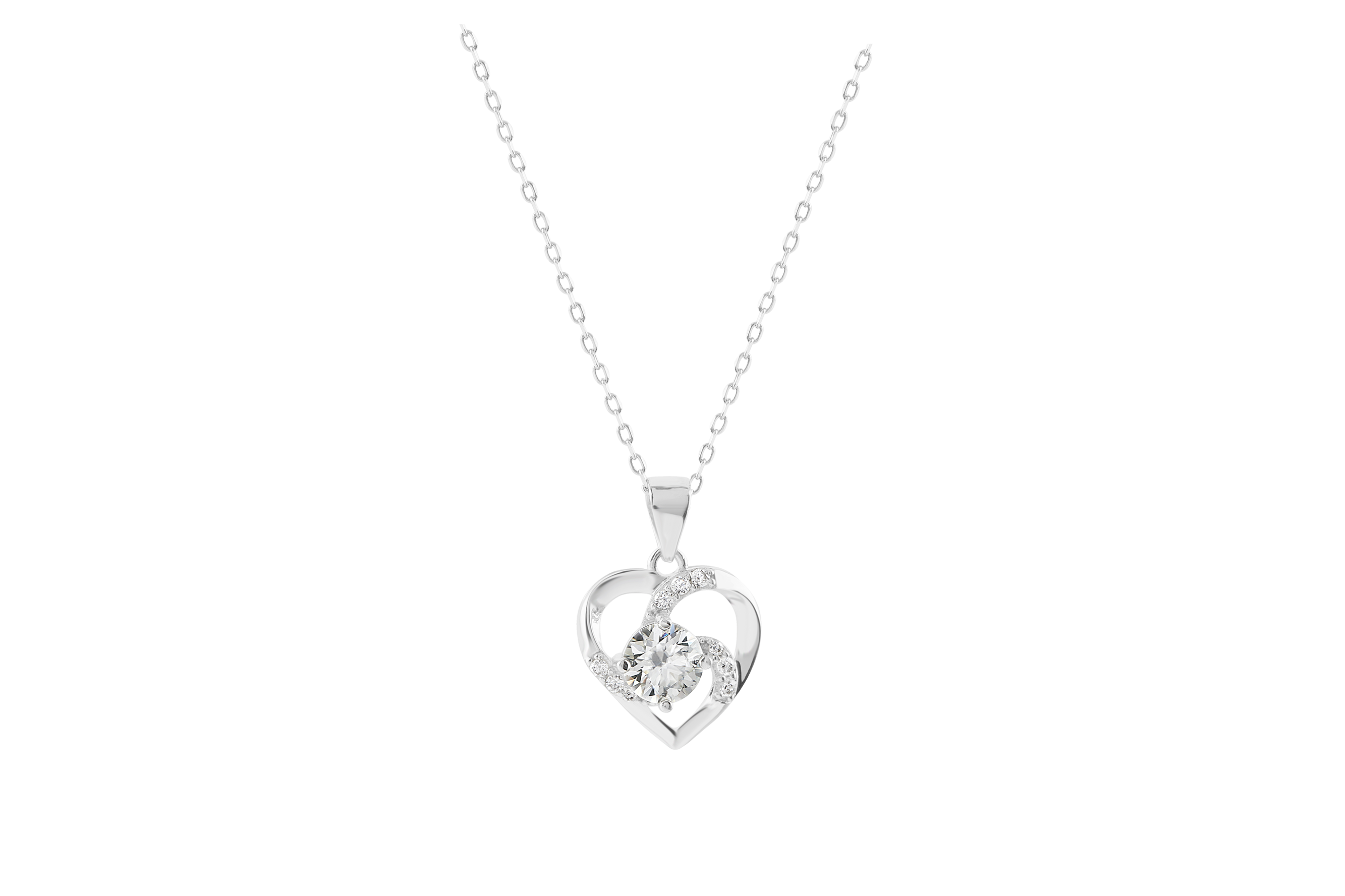 Abstract Heart Moissanite Stone Pendant with Sterling Silver Chain