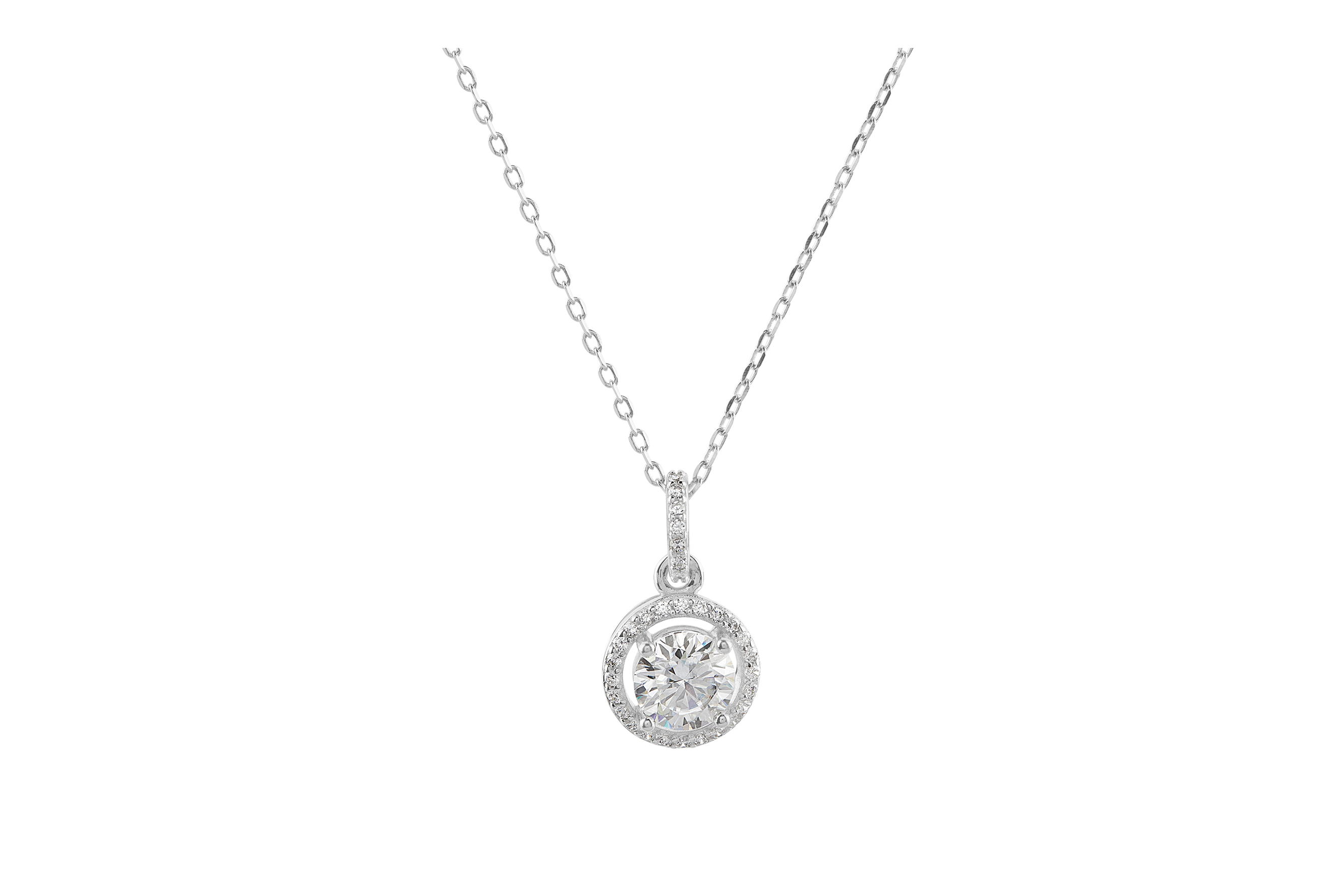 Circular Moissanite Stone Pendant with Sterling Silver Chain