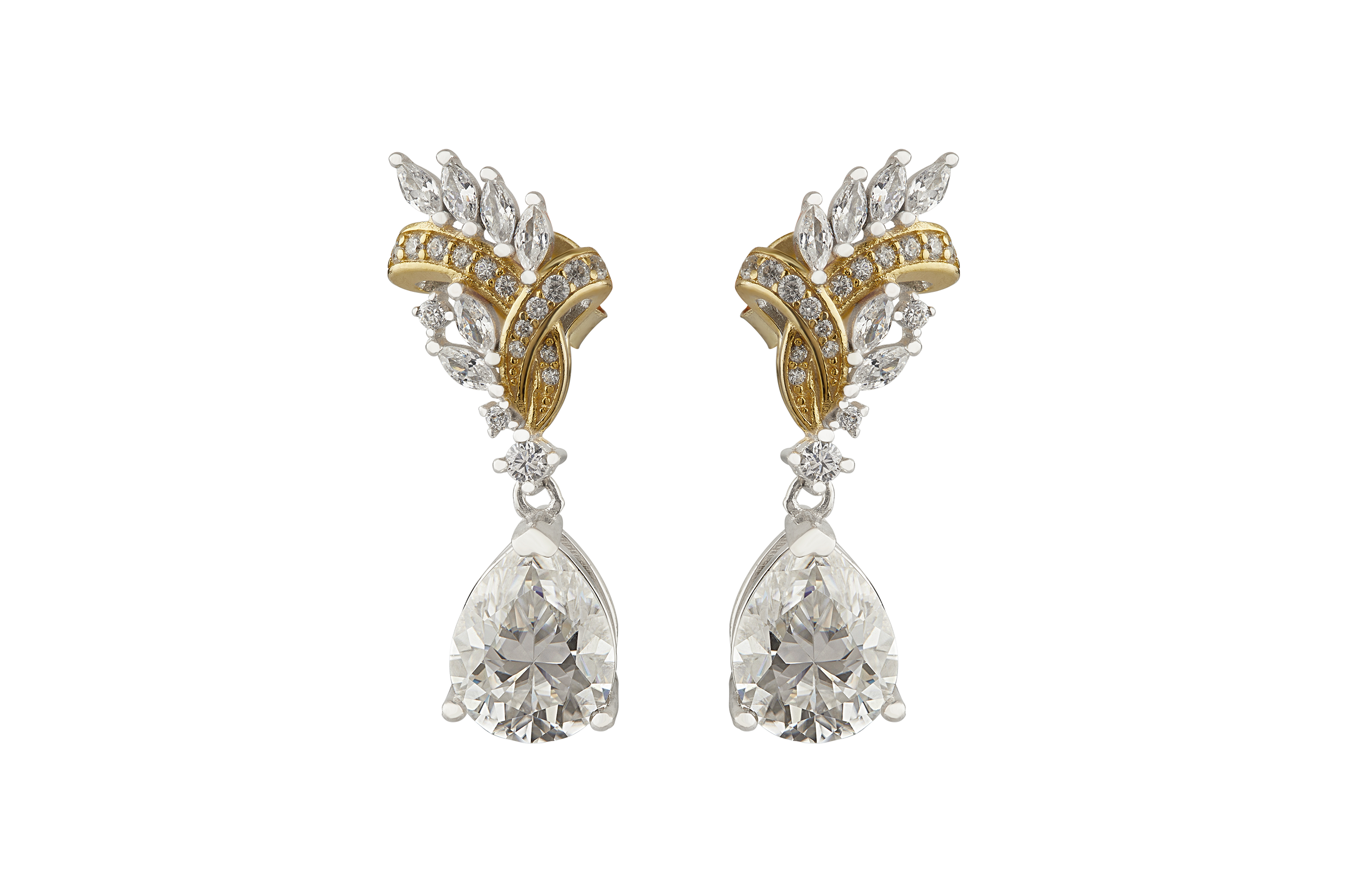 Gold plated sterling silver moissanite drop earrings - Anemoii