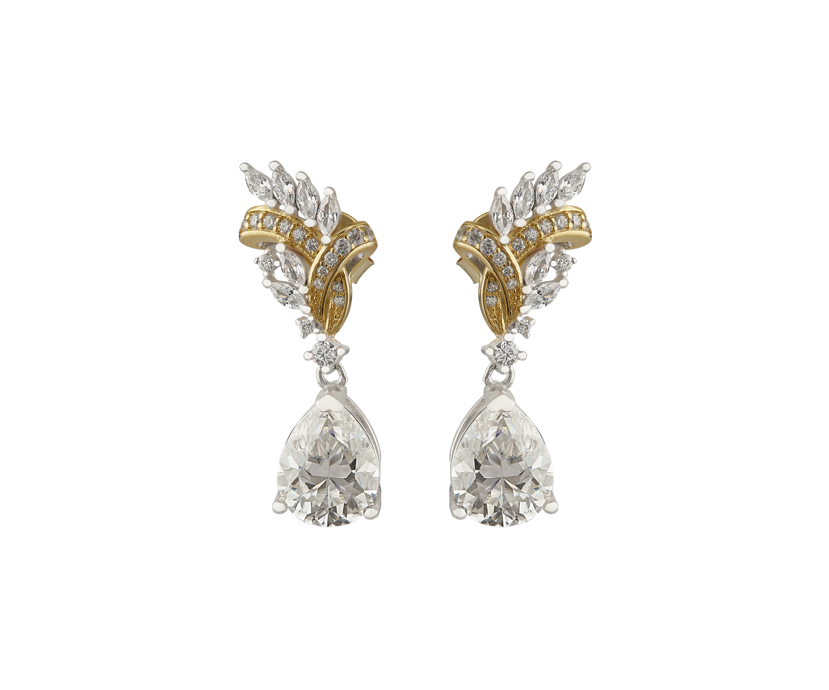 Gold plated sterling silver moissanite drop earrings - Anemoii