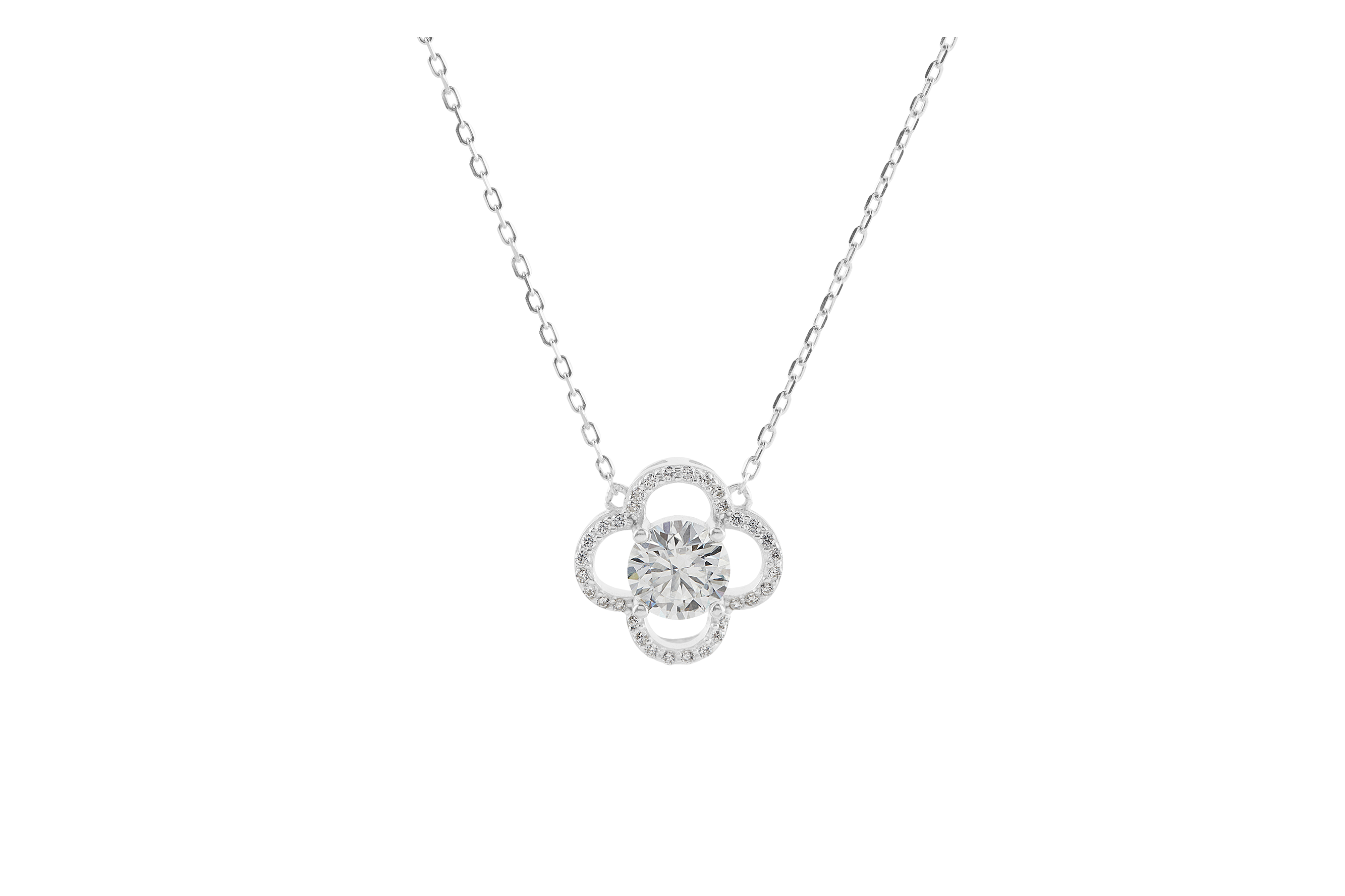Floral Moissanite Pendant with Sterling Silver Chain