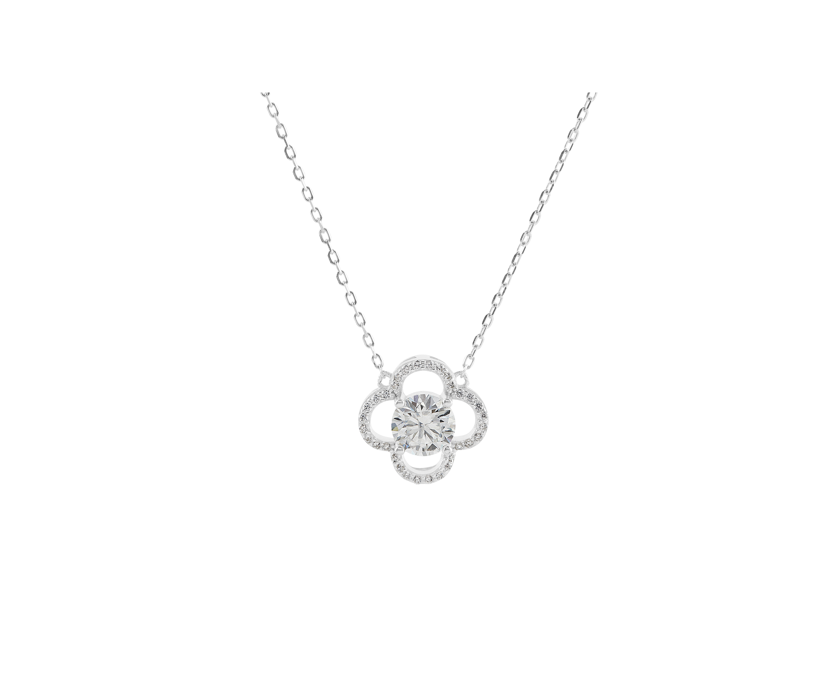 Floral Moissanite Pendant with Sterling Silver Chain