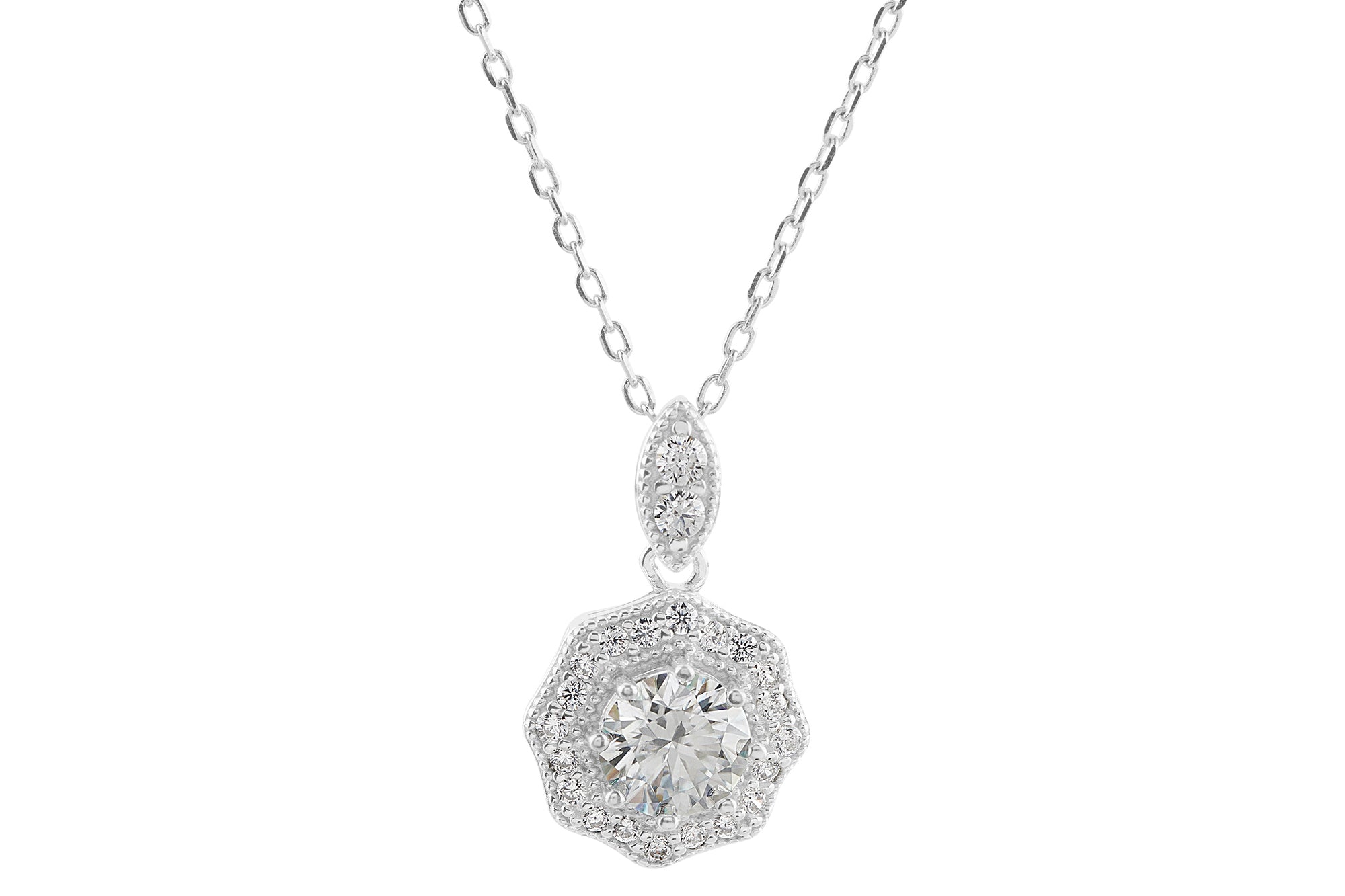 Women diamond pendant with sterling silver chain