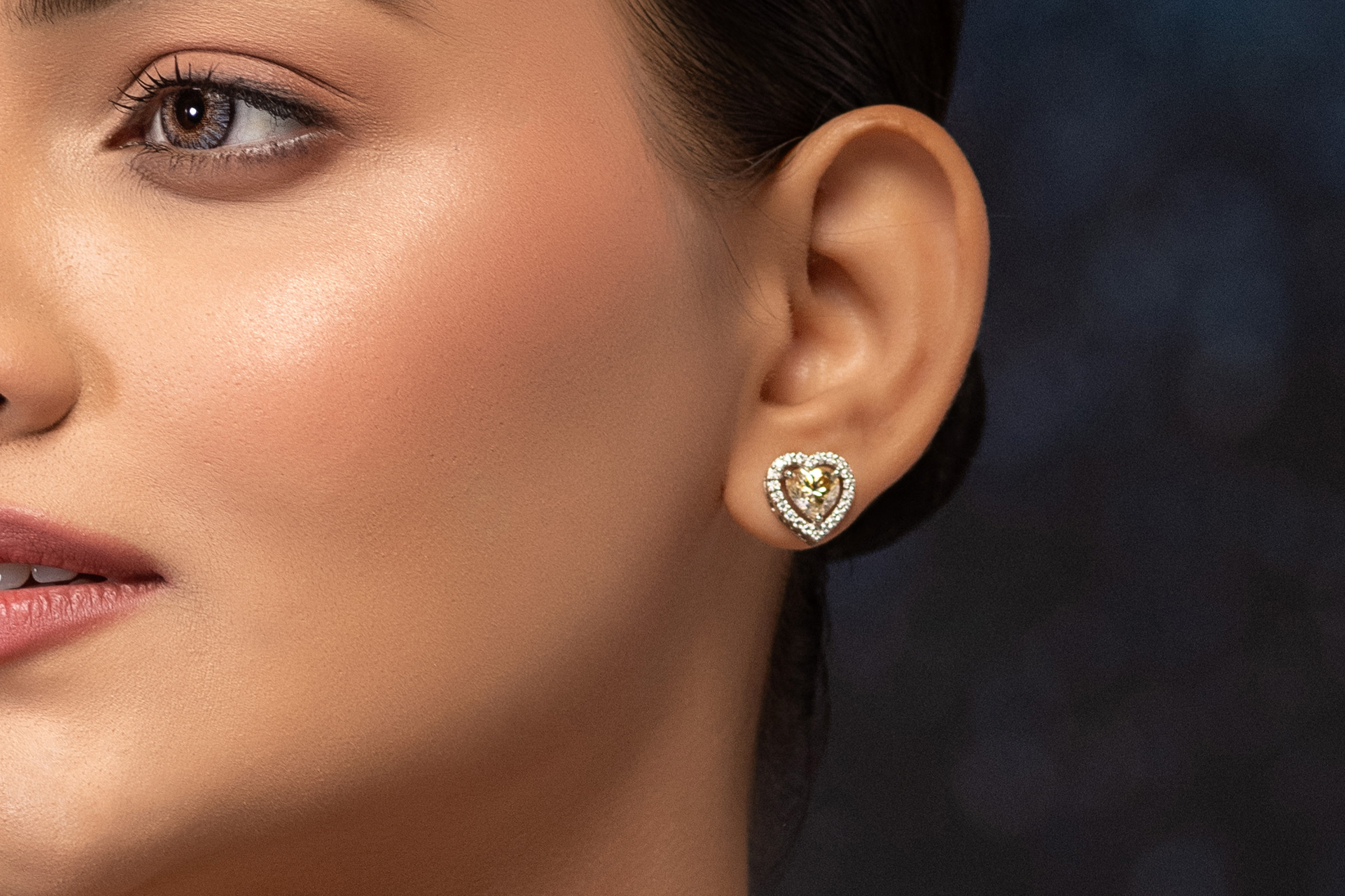 Moissanite Stud Earrings Yellow Heart