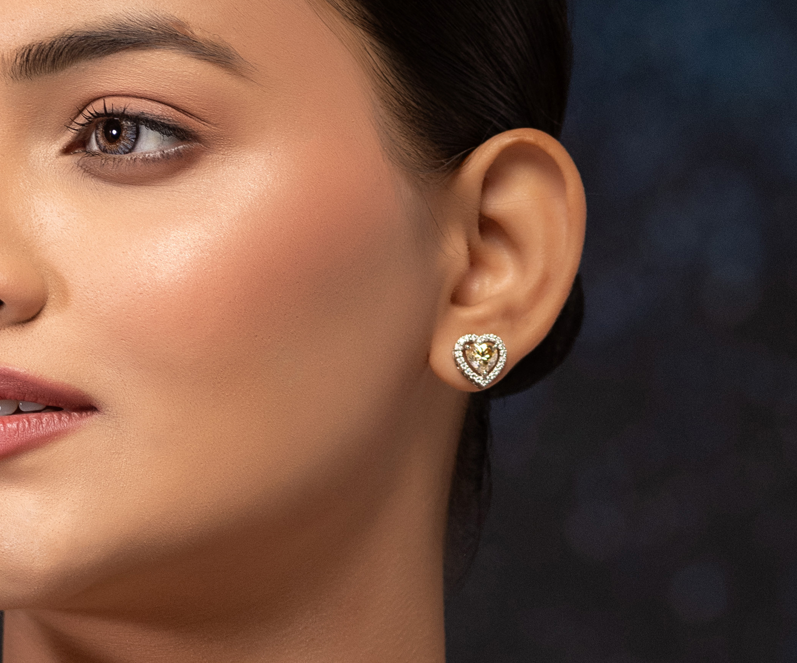 Moissanite Stud Earrings Yellow Heart