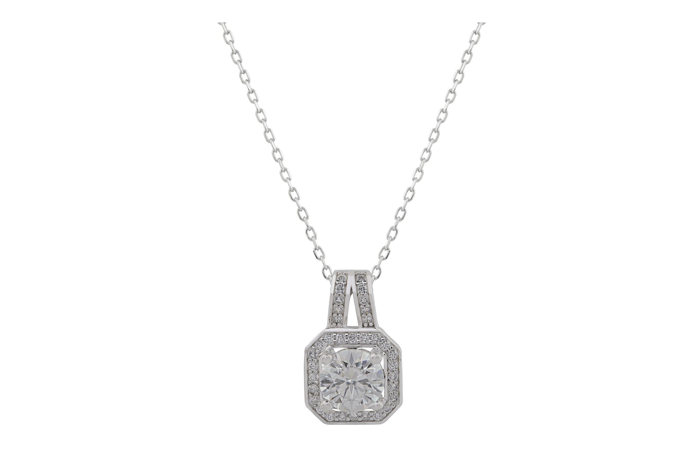 Women diamond pendant with sterling silver chain