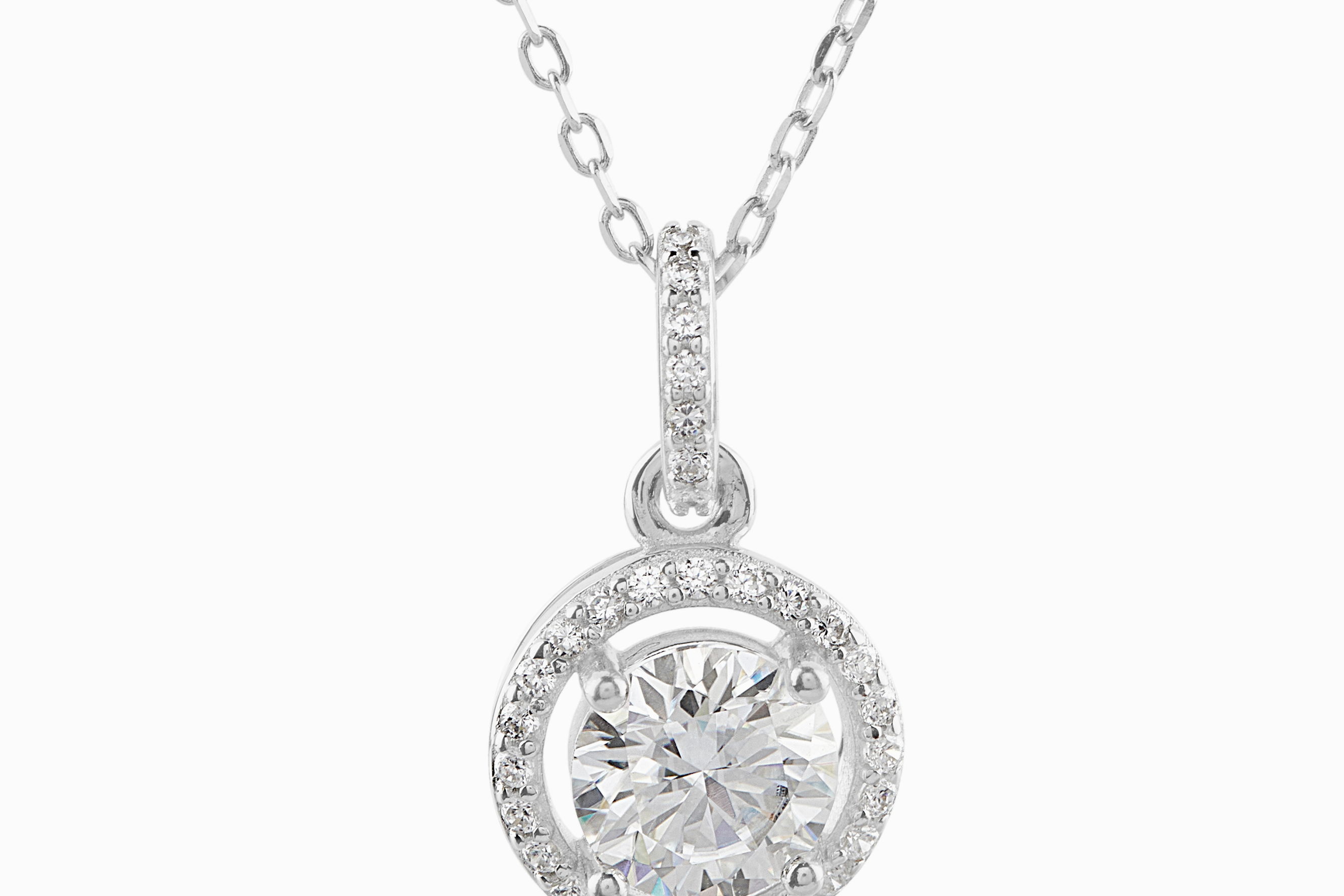 Circular Moissanite Stone Pendant showcases a 1-carat round moissanite gemstone in a brilliant white hue