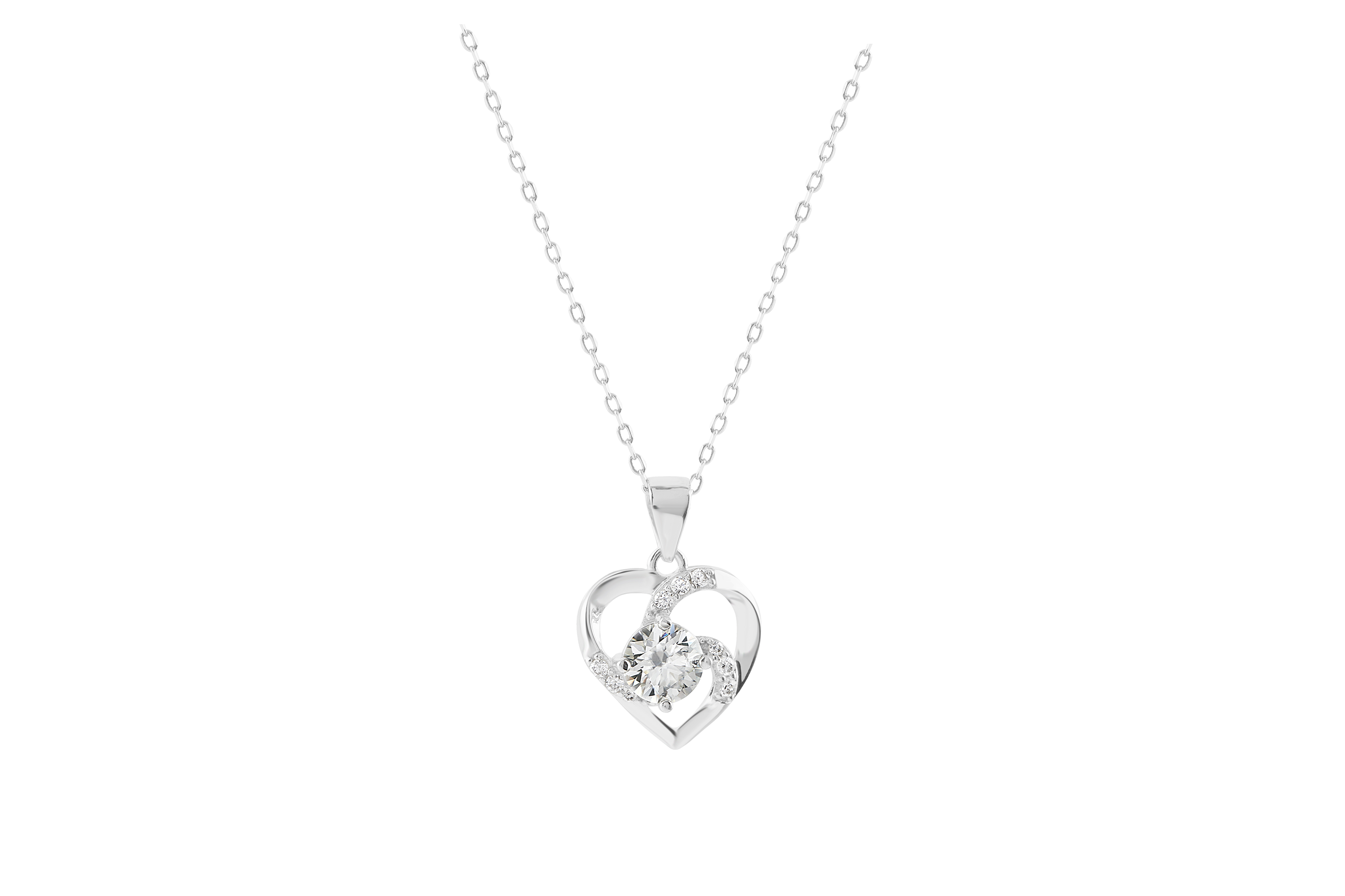 Abstract Heart Moissanite Stone Pendant with Sterling Silver Chain 