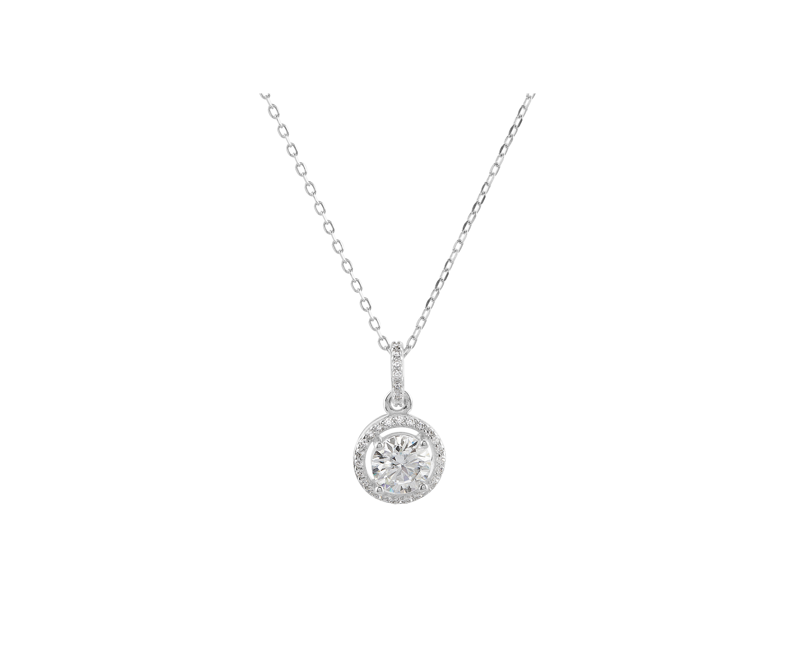 Circular Moissanite Stone Pendant with Sterling Silver Chain 
