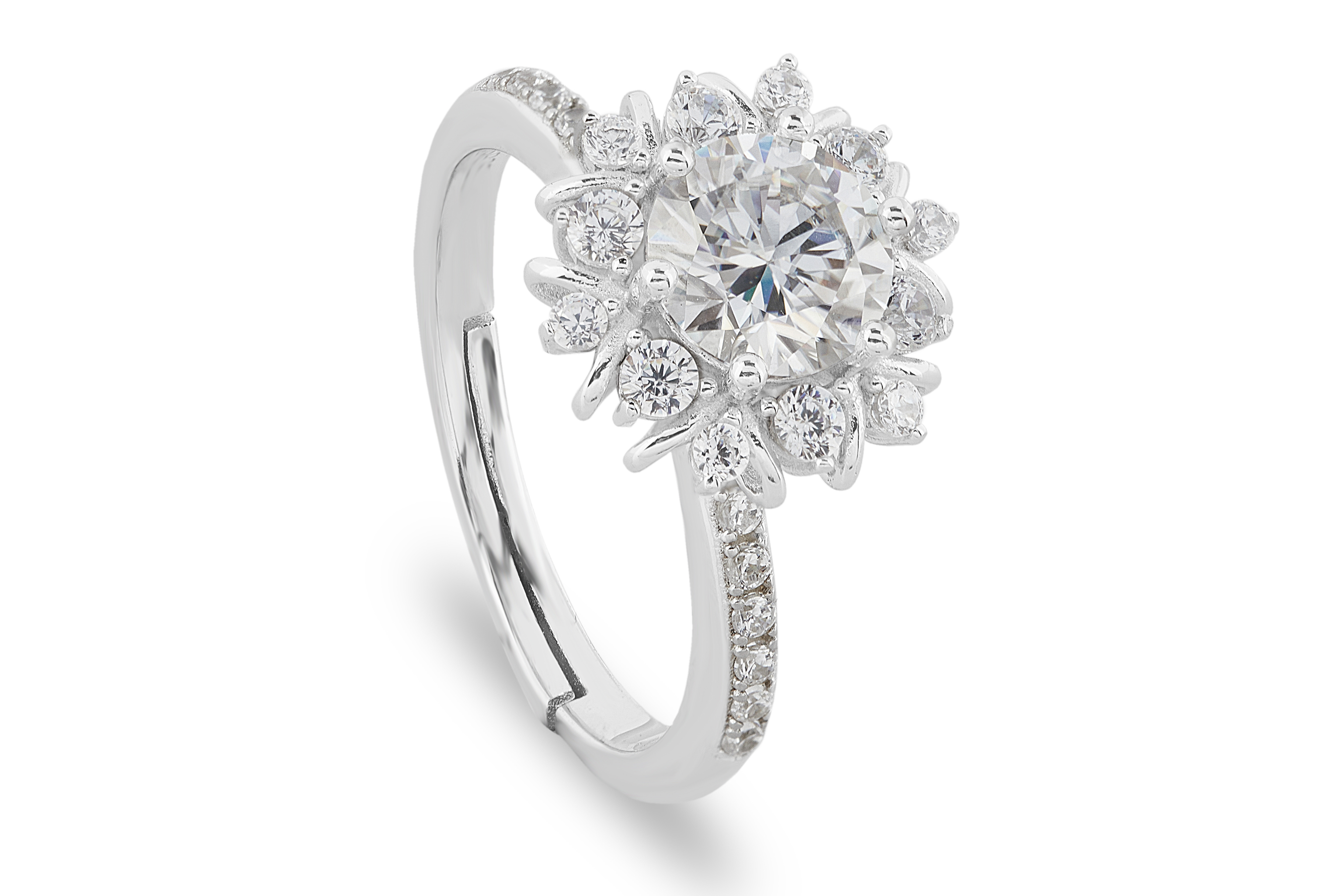 Shop Floral Round Cut Moissanite Stone Ring White
