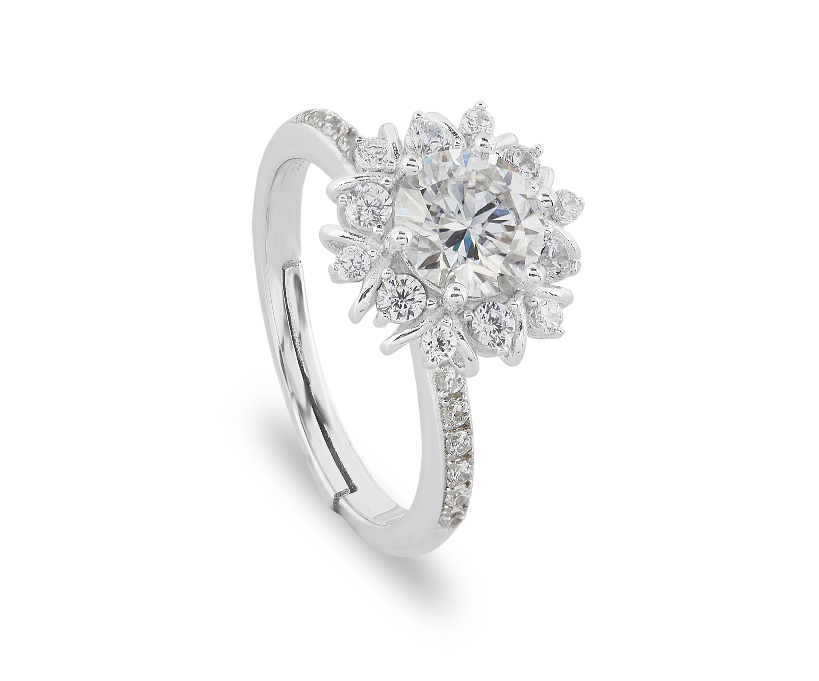 Shop Floral Round Cut Moissanite Stone Ring White