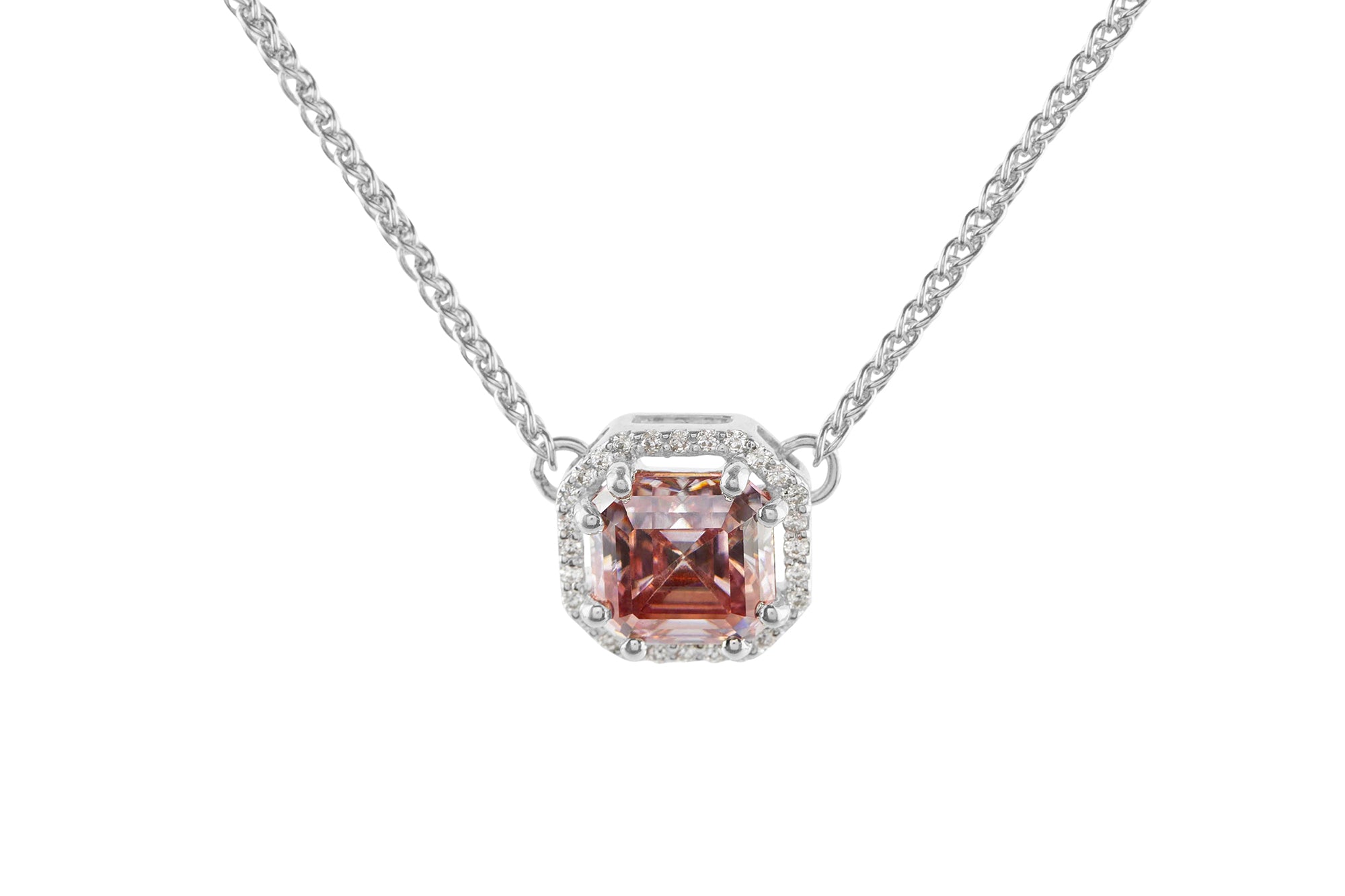 women blush pink moissanite stone pendant