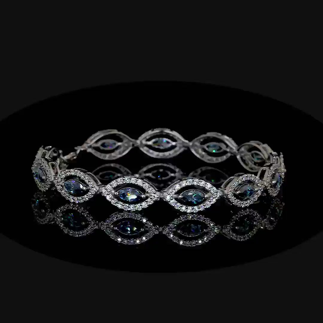 Women blue marquise cut moissanite bracelet 