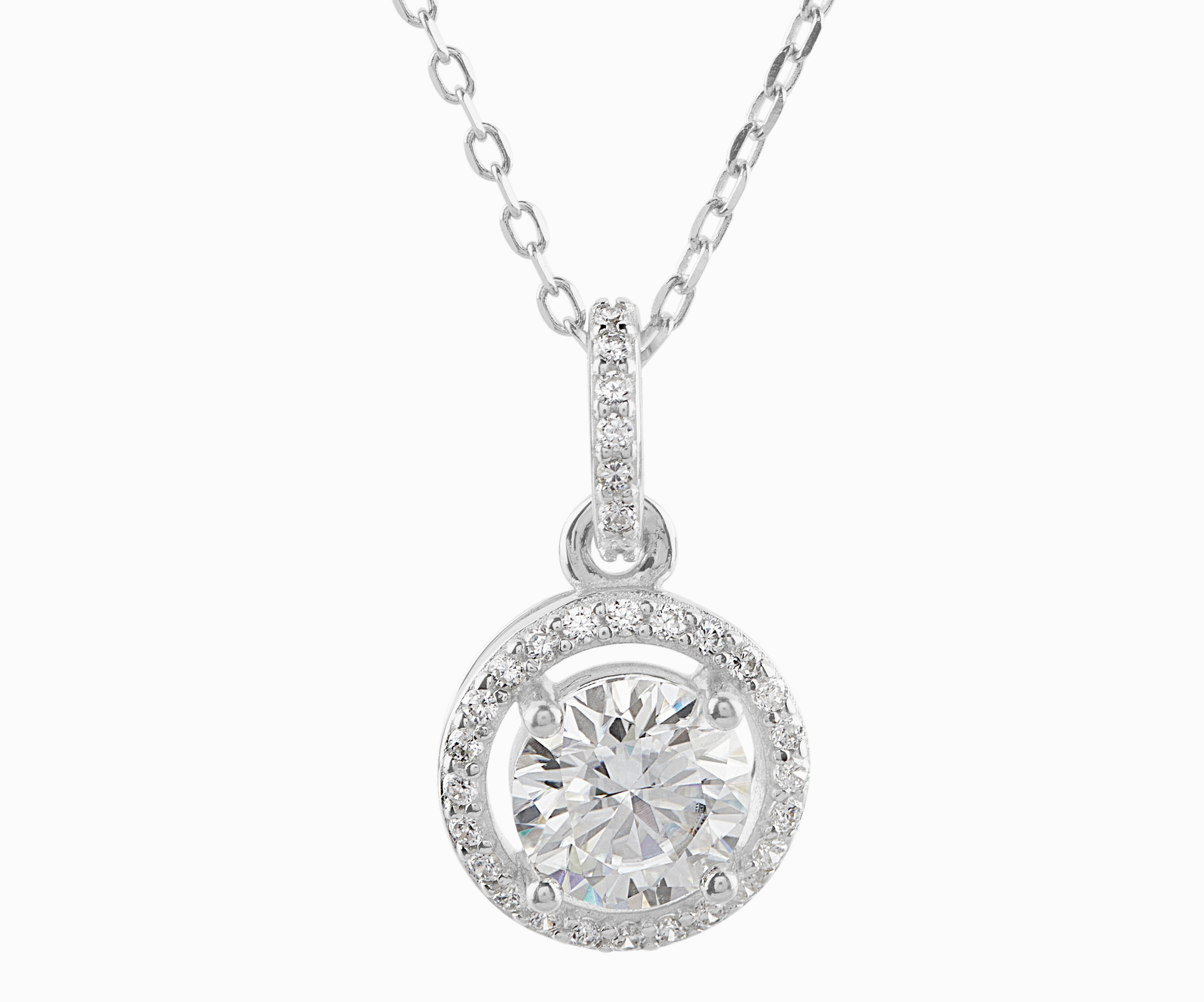 Circular Moissanite Stone Pendant showcases a 1-carat round moissanite gemstone in a brilliant white hue